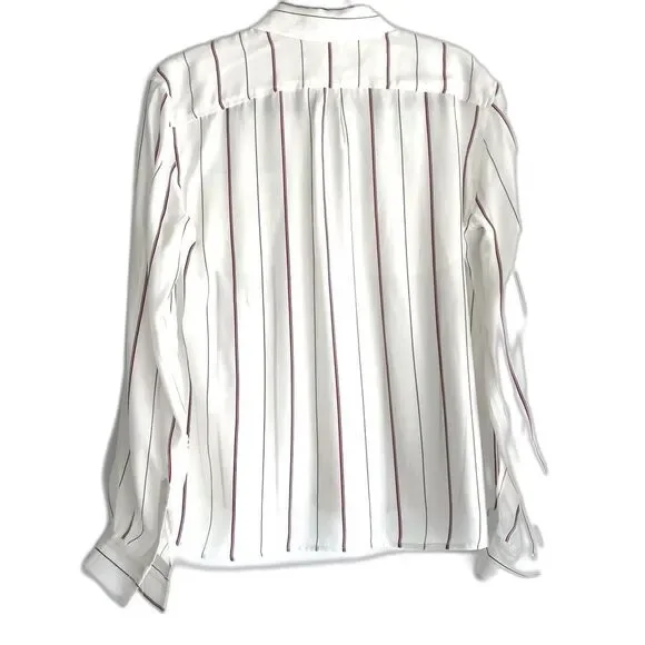 David Lerner Draped Silk Blouse in Red & Blue Stripe - Picture 6 of 7